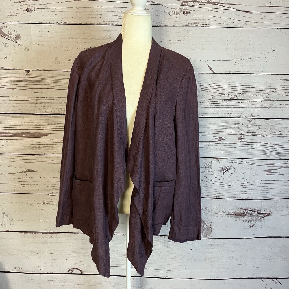 Coldwater Creek Classic Jacket Womens Size‎ Large Purple Waterfall Open Linen